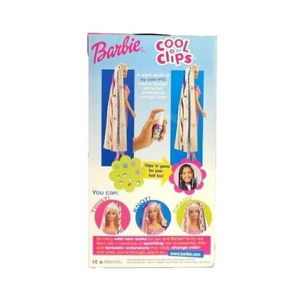 BARBIE Cool Clips MATTEL 1999 NEW, BOX HAS MINOR DMG SPRAY BOTTLE LOOSE INSIDE - Picture 2 of 2